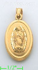 14K Gold Virgin of Guadalupe Hollow & Stamped Charm Pendant - Click Image to Close