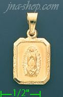 14K Gold Virgin of Guadalupe Stamped Charm Pendant - Click Image to Close