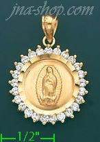 14K Gold Virgin of Guadalupe Stamped CZ Charm Pendant - Click Image to Close