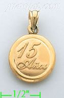 14K Gold 15 Años Hollow & Stamped Charm Pendant - Click Image to Close