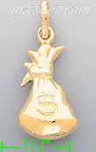 14K Gold Money Bag Italian Charm Pendant - Click Image to Close