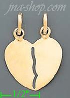 14K Gold 2-piece Split Heart Italian Charm Pendant - Click Image to Close