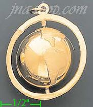 14K Gold Earth Globe Italian Charm Pendant - Click Image to Close