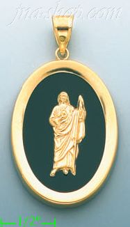 14K Gold Saint Jude Onyx Charm Pendant - Click Image to Close