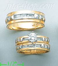 14K Gold CZ Wedding Set Rings - Click Image to Close