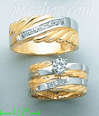 14K Gold CZ Wedding Set Rings - Click Image to Close