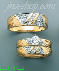 14K Gold CZ Wedding Set Rings - Click Image to Close