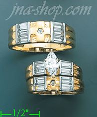 14K Gold CZ Wedding Set Rings - Click Image to Close