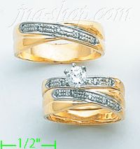 14K Gold CZ Wedding Set Rings - Click Image to Close