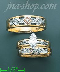 14K Gold CZ Wedding Set Rings - Click Image to Close