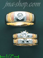 14K Gold CZ Wedding Set Rings - Click Image to Close