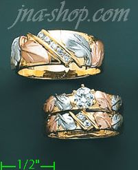 14K Gold CZ Wedding Set Rings - Click Image to Close