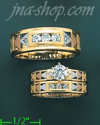 14K Gold CZ Wedding Set Rings - Click Image to Close