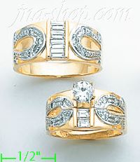 14K Gold CZ Wedding Set Rings - Click Image to Close