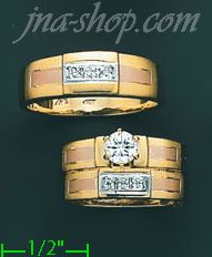 14K Gold CZ Wedding Set Rings - Click Image to Close