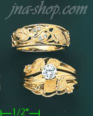 14K Gold CZ Wedding Set Rings - Click Image to Close