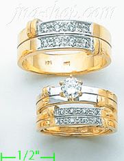 14K Gold CZ Wedding Set Rings - Click Image to Close