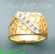 14K Gold High Polished Men's CZ Ring - Click Image to Close