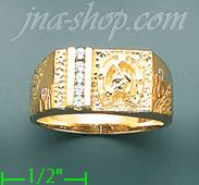 14K Gold High Polished Men's CZ Ring - Click Image to Close