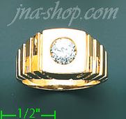 14K Gold High Polished Men's CZ Ring - Click Image to Close