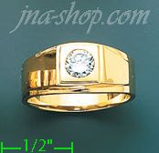 14K Gold High Polished Men's CZ Ring - Click Image to Close