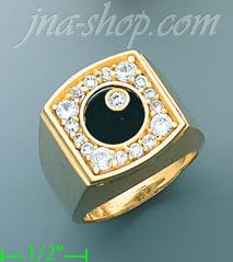 14K Gold Men's Onyx CZ Ring - Click Image to Close