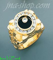 14K Gold Men's Onyx CZ Ring - Click Image to Close