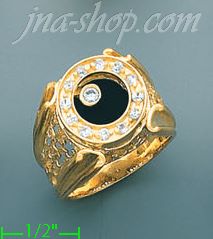 14K Gold Men's Onyx CZ Ring - Click Image to Close