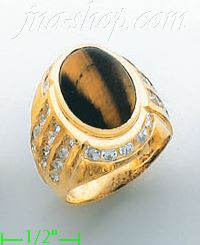 14K Gold Men's Tigereye CZ Ring - Click Image to Close