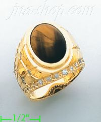 14K Gold Men's Tigereye CZ Ring - Click Image to Close