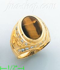 14K Gold Men's Tigereye CZ Ring - Click Image to Close