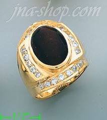 14K Gold Men's Tigereye CZ Ring - Click Image to Close