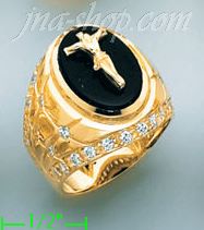 14K Gold Men's Onyx CZ Ring - Click Image to Close