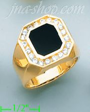 14K Gold Men's Onyx CZ Ring - Click Image to Close