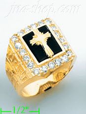 14K Gold Men's Onyx CZ Ring - Click Image to Close