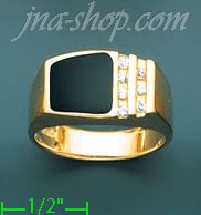 14K Gold Men's Onyx CZ Ring - Click Image to Close