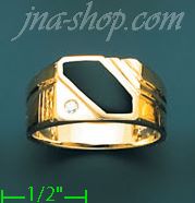 14K Gold Men's Onyx CZ Ring - Click Image to Close