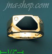 14K Gold Men's Onyx CZ Ring - Click Image to Close