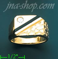 14K Gold Men's Onyx CZ Ring - Click Image to Close