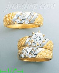 14K Gold CZ Wedding Set Rings - Click Image to Close