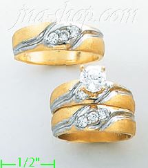 14K Gold CZ Wedding Set Rings - Click Image to Close