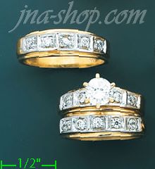 14K Gold CZ Wedding Set Rings - Click Image to Close