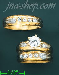 14K Gold CZ Wedding Set Rings - Click Image to Close