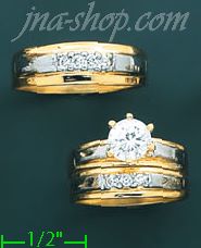 14K Gold CZ Wedding Set Rings - Click Image to Close