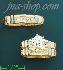 14K Gold CZ Wedding Set Rings - Click Image to Close