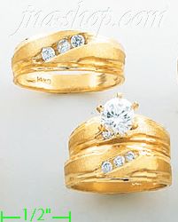 14K Gold CZ Wedding Set Rings - Click Image to Close