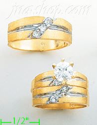 14K Gold CZ Wedding Set Rings - Click Image to Close