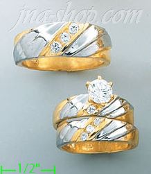 14K Gold CZ Wedding Set Rings - Click Image to Close