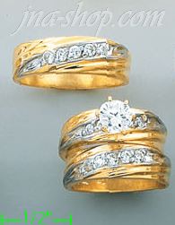 14K Gold CZ Wedding Set Rings - Click Image to Close