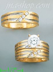 14K Gold CZ Wedding Set Rings - Click Image to Close